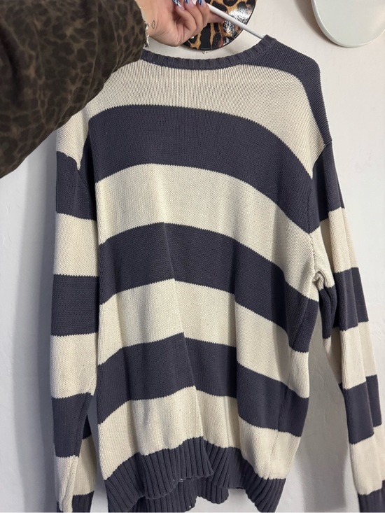 Brandy Melville Tops - Brandy Melville Navy and Cream Striped Crewneck Sweater